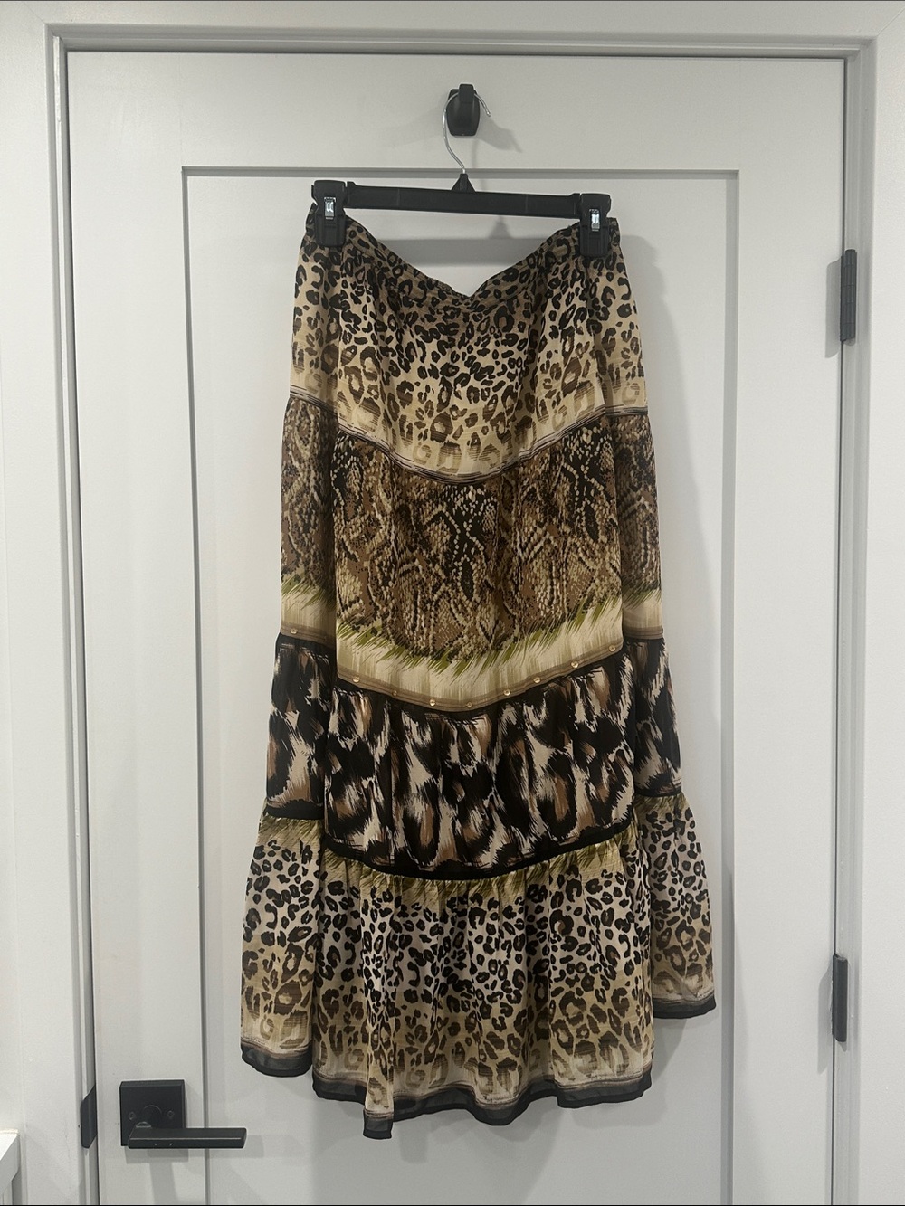 Vintage Leopard & Snake Print Tiered Maxi Skirt - Brown Size 10
